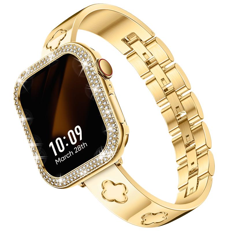 Missair Luxury Band & Protective Case Bling Diamond Compatible with Apple Watch 40mm 41mm 44mm 45mm, Adjustable Stainless Steel Dressy Bracelet Women's Love Series Wearable Accessories