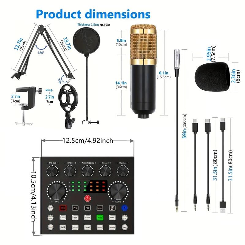 Professional Podcast Studio Equipment, 1 Count USB Rechargeable Microphone & Audio Interface & Sound Card, Live Streaming Equipment for YouTube