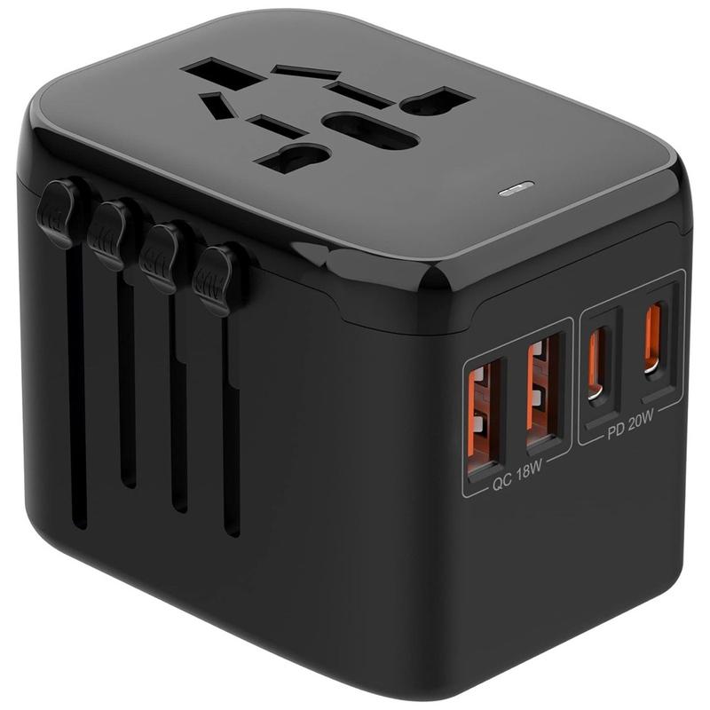 RGS Universal Travel Adapter International Power Plug with USB-C and USB-A Ports All-in-One Worldwide Wall Charger for USA EU UK AUS Cellphone