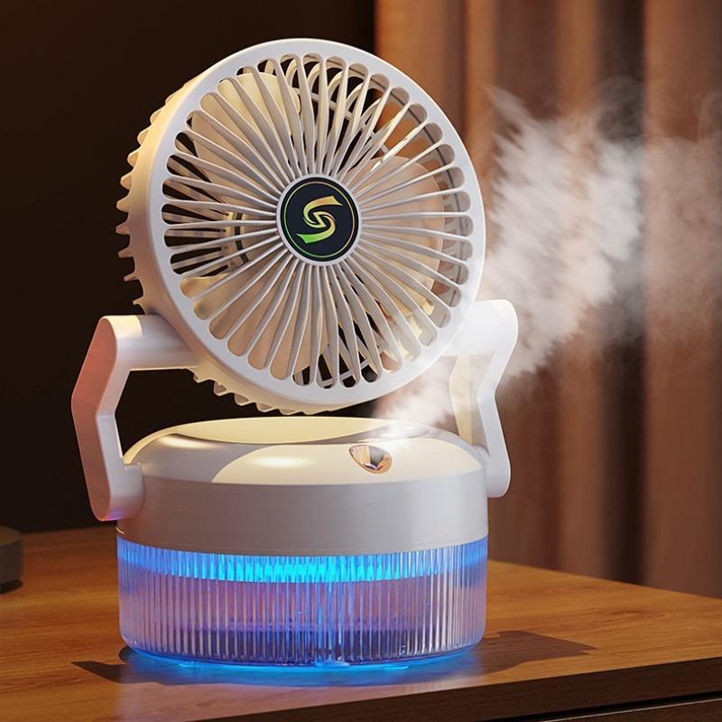 Portable Foldable Air Conditioning Fan for Summer, 3 Speed Fan with Spray Mode, USB Rechargeable Fan with LED Night Light, Small Air Cooler for Outdoor Home Office Desktop