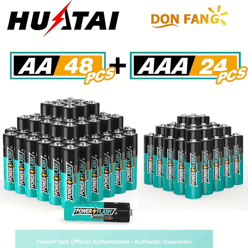 PowerFlash AAA24_AA48 Alkaline Long-Lasting Batteries, Combo Pack, Set Of 24 Pcs AAA And 48 Pcs AA Batteries For Home, Various Household Device, Work