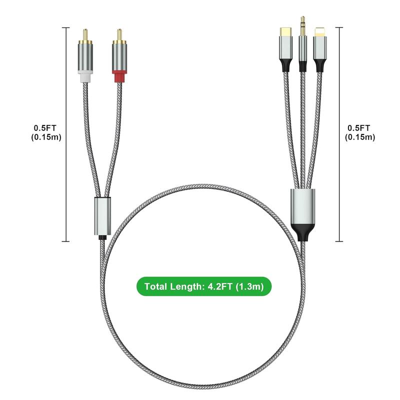 Lightning to RCA Cable Audio Aux Adapter5.3M,RCA to 3.5mm CableUSB C to 2 RCA Audio Cable (3 in 1 Audio Cable) for Power Amplifier, Car, Home Theater, Speaker and More(Lightning Compatible)