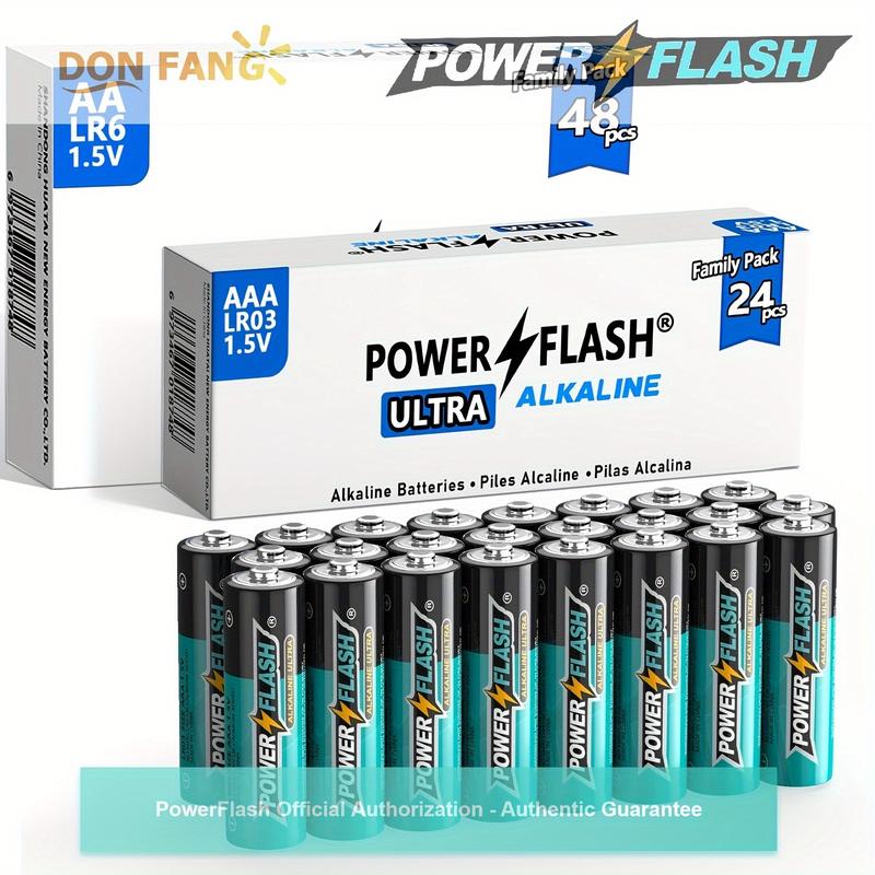 PowerFlash AAA24_AA48 Alkaline Long-Lasting Batteries, Combo Pack, Set Of 24 Pcs AAA And 48 Pcs AA Batteries For Home, Various Household Device, Work