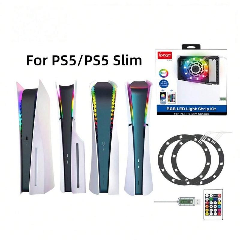 RGB LED Light Strip for PS5  PS5 Silm Game Console, 1 Count USB Powered LED Light Strip Ring Kit with Remote Control, Decorative Accessory for PS5