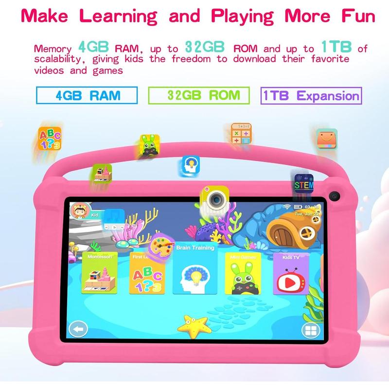 Tablet 7 inch for Boys Girls Android 12 Tablets for  4GB RAM 32GB ROM  Tablet WIFI  Safety Eye IPS Screen Parental Control, Dual Camera Shockproof Case for Educational, .