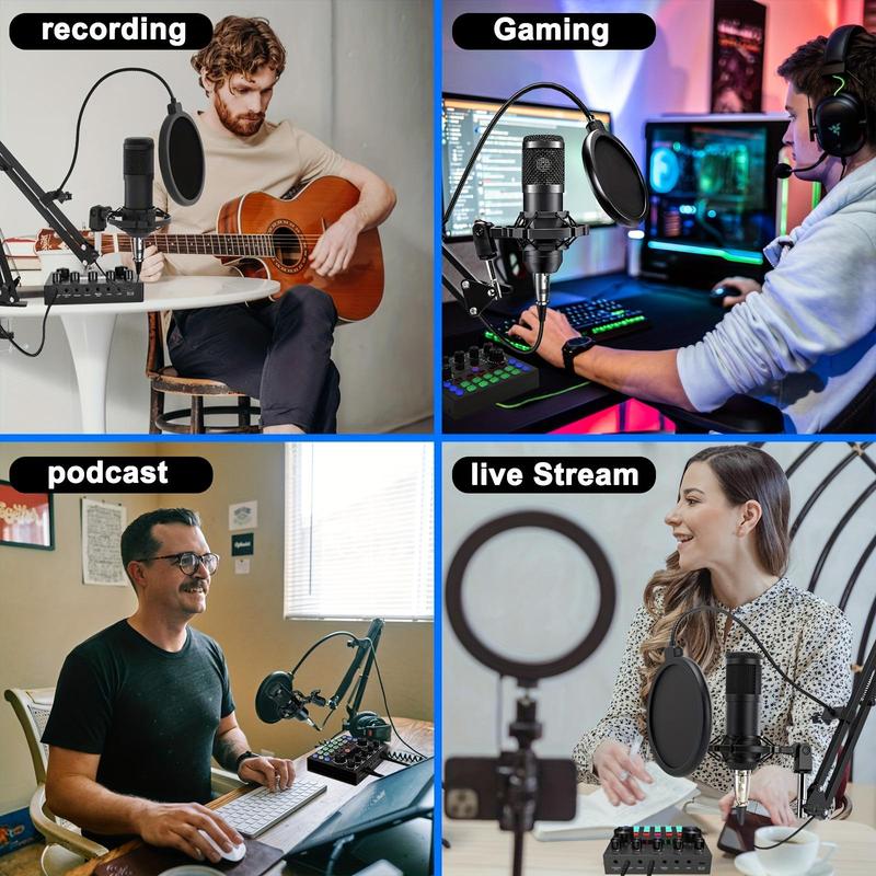 Professional Podcast Studio Equipment, 1 Count USB Rechargeable Microphone & Audio Interface & Sound Card, Live Streaming Equipment for YouTube