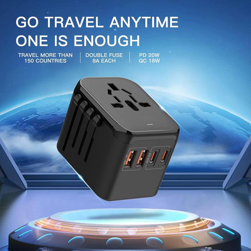 RGS Universal Travel Adapter International Power Plug with USB-C and USB-A Ports All-in-One Worldwide Wall Charger for USA EU UK AUS Cellphone