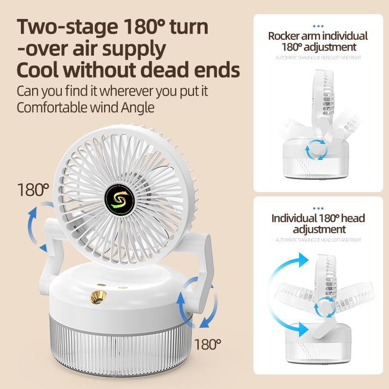 Portable Foldable Air Conditioning Fan for Summer, 3 Speed Fan with Spray Mode, USB Rechargeable Fan with LED Night Light, Small Air Cooler for Outdoor Home Office Desktop