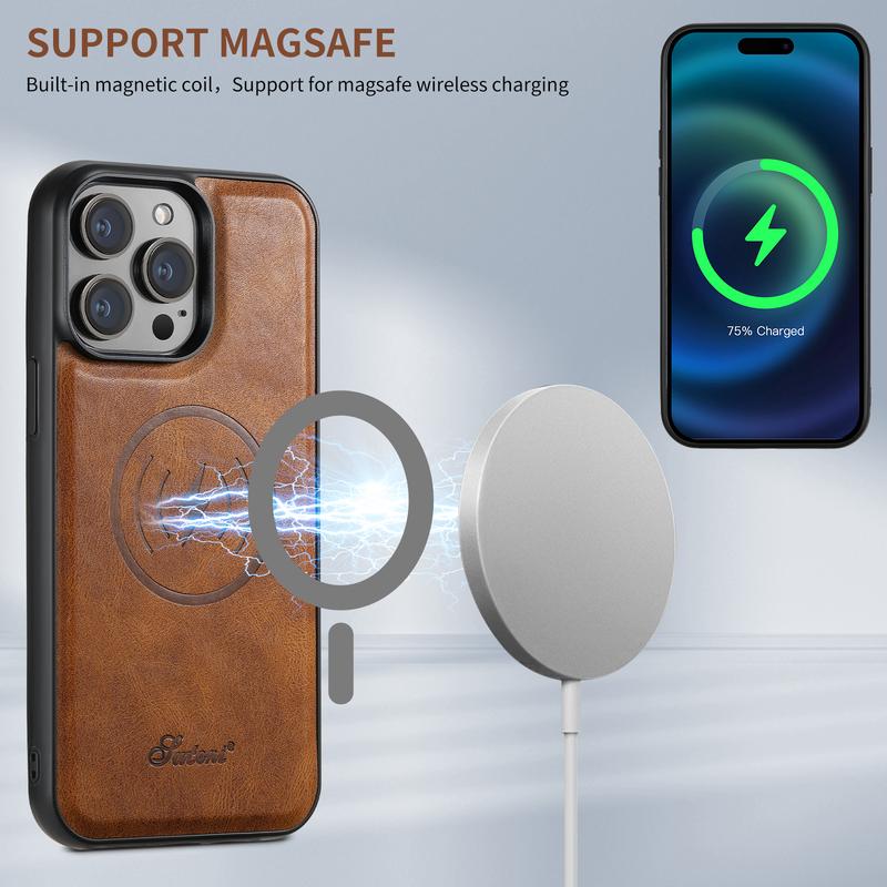 2 IN 1 Magnetic Leather Case For iPhone 16 Pro Max 15 14 13 12 Pro Max 15 14 Plus MagSafe Card Holder Wallet Case Flip Stand Cover