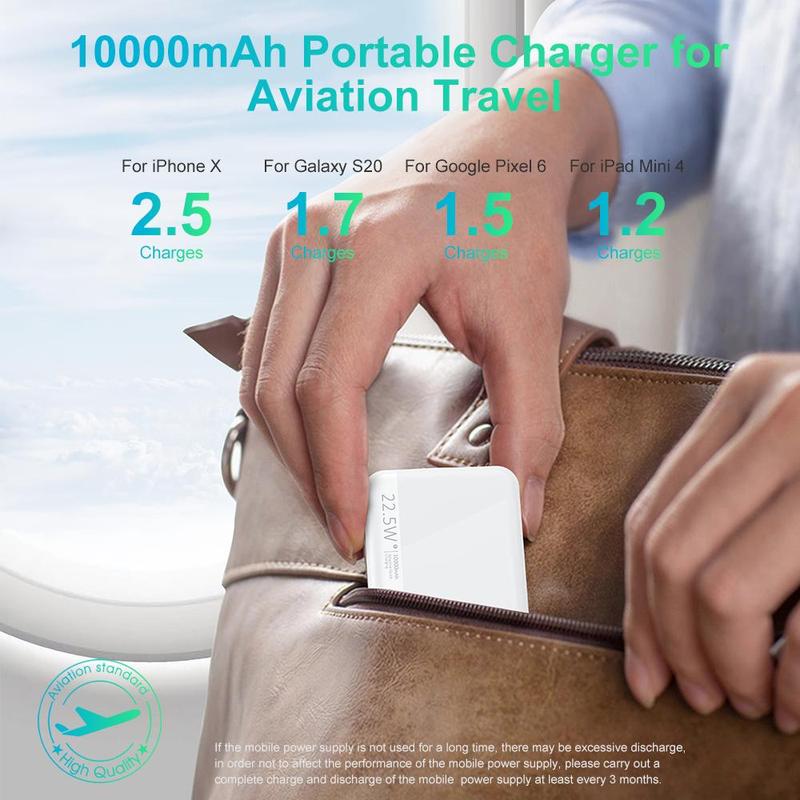 Portable Type-C 22.5W Fast Charging Power Bank, 10000mAh Phone Charging Power Bank for Summer, Portable Charger Compatible with iPhone & Samsung Galaxy Phones & Huawei Phone, Smartphone Accessories