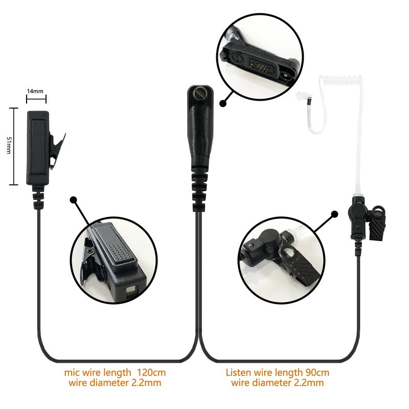 2-Wire Mic Earpiece For XPR6550 XPR6350 DP4600 DP4800 APX5000 Radio Audio Headset