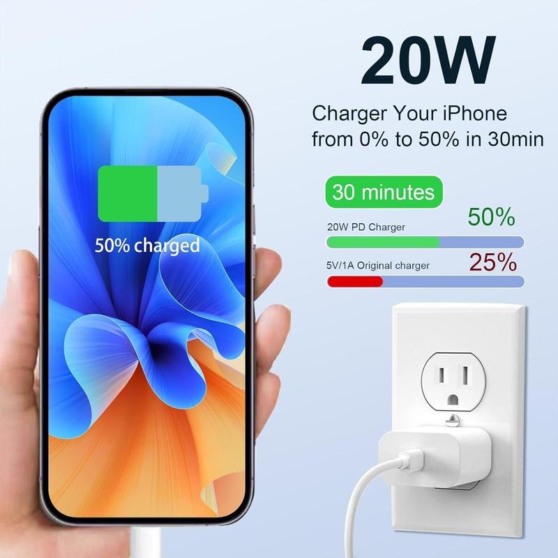 Fast Charging 2Pack 20W PD Port Wall Charger Block with 6FT 10FT USB C to Lightning Cable Compatible with iPhone 14  13 12 11 X ... Device Protection Adapter Smartphone