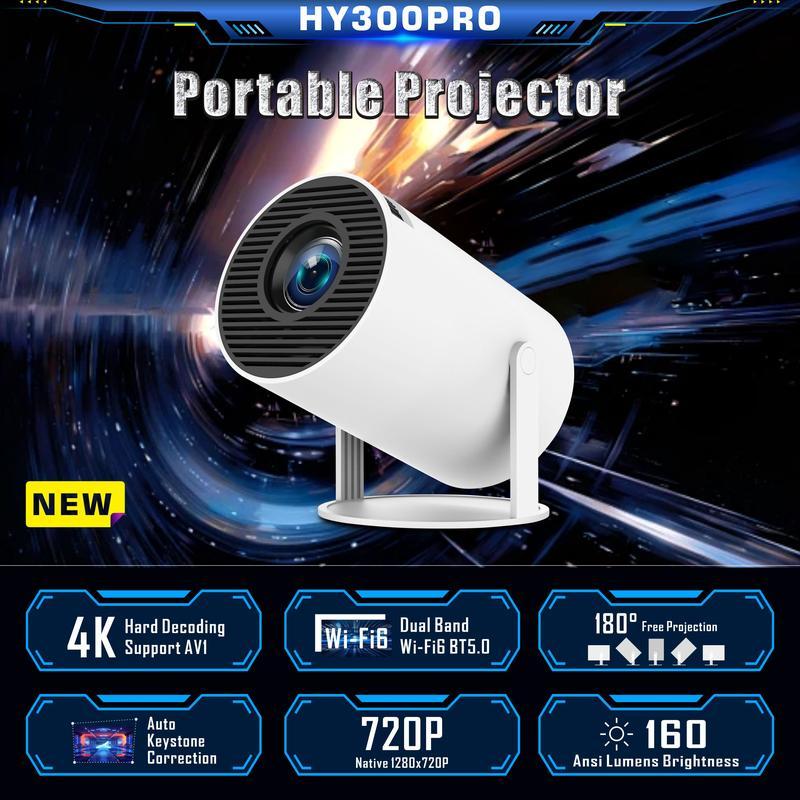 Portable Projector, Auto Keystone Correction Mini Projector, 4K  200 ANSI Smart Projector with 2.4 5G WiFi, BT 5.0, 130 Inch Screen, 180 Degree Flip, Round Design, Home Video Projector