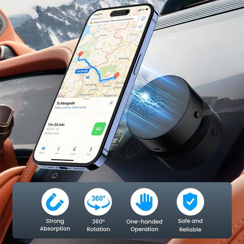 Wireless Magnetic Cell Phone Holder, Fast Charging Electric Vacuum Strong Suction Car Phone Mount for iPhone & Android Phones