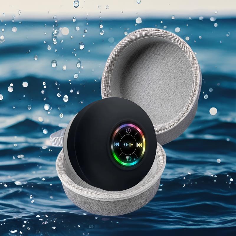 Wireless Speaker, Portable Waterproof Speaker with Suction Cup & Storage Box, Rechargeable Bluetooth-compatible Speaker with LED Light for Home, Kitchen, Bathroom, Outdoor