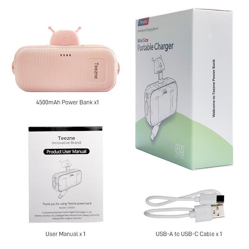 Portable Mini Power Banks for Summer, USB-C Power Bank Charger with Built-in Cable, Ultra-compact Battery Pack for iPhone Android Smartphones, Charging Devices, Phone Accessories for Super Hand Crank Charger P3, Back to School Gifts, Portable Charger