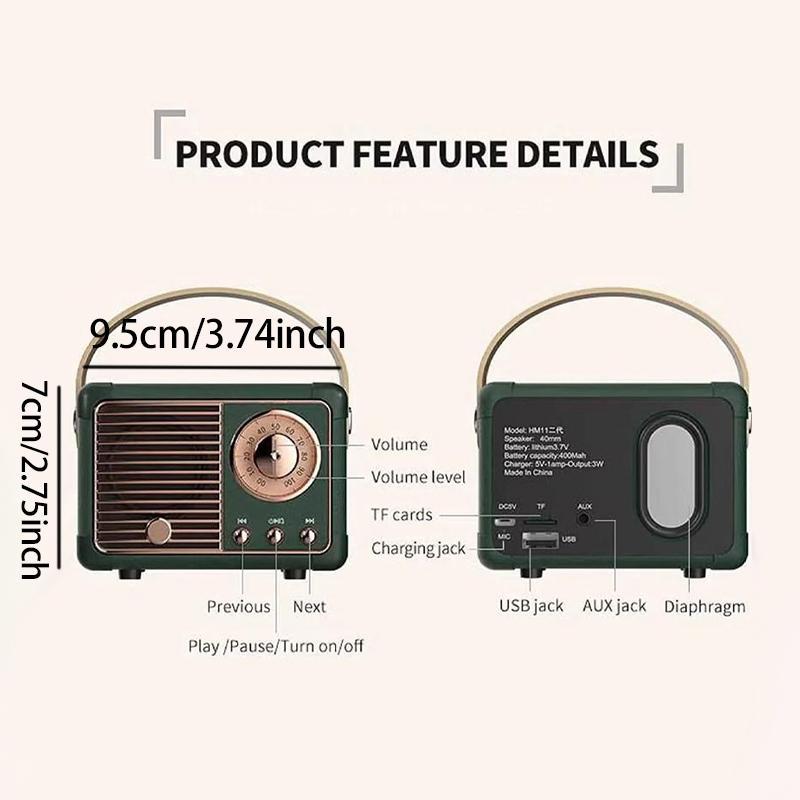 Vintage Wireless Speaker, Rechargeable Portable Bluetooth-compatible Speaker, Retro Mini Speaker for Home, Office, Outdoor, Travel