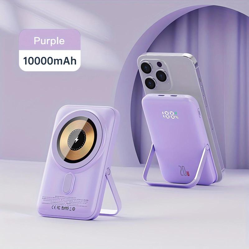 Multifunctional 15W 10000mAh Magnetic Power Bank for Music Festival, Portable Small & Lightweight Phone Power Bank With LED Display & Phone Stand, Phone Accessories For Travel