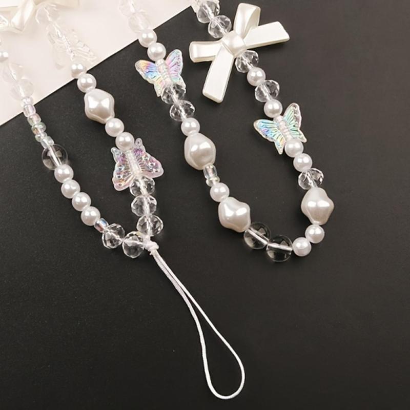 Faux Pearl Decorated Bowknot Design Phone Chain, 1 Count Cute Phone Lanyard, Fashion Phone Strap for Women & Girls