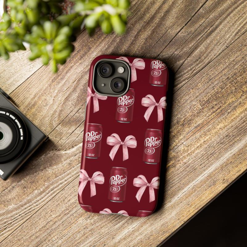 Pink Bow Coquette Dr Pepper Phone Case, Cute Pink Soda Drink Tough Phone Case, Aesthetic Girly Phone Case