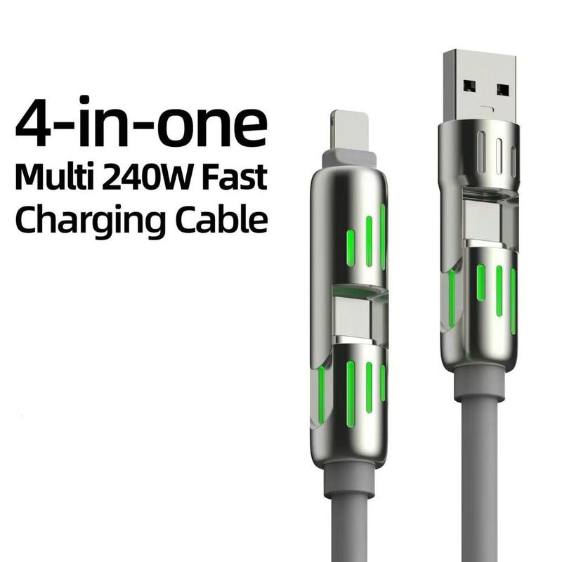 4-in-1 USB C Cable, Multi-functional 240WFast Charge Data Cable, Phone AccessoriesSuitable for iPhone 15 14 Phone iPadPro, Cellphone Charging Accessories orange  charger