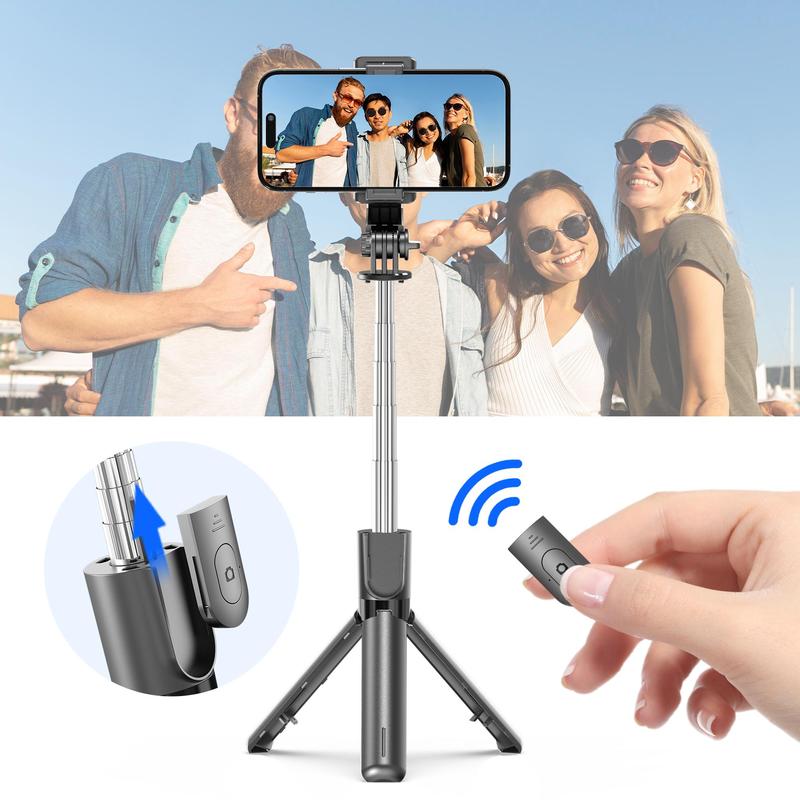 Extendable Selfie Stick Tripod, 4 in 1 Phone Tripod Stand with Detachable Wireless Remote & Phone Holder, 360° Rotating Mini Travel Tripod