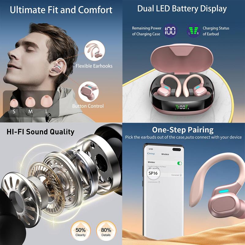 LIFEBEE Wireless Audio Earphone, In-ear Design Earphone with LED Power Display, Noise Cancelling Earphone for Sports Running, Back to School Gifts