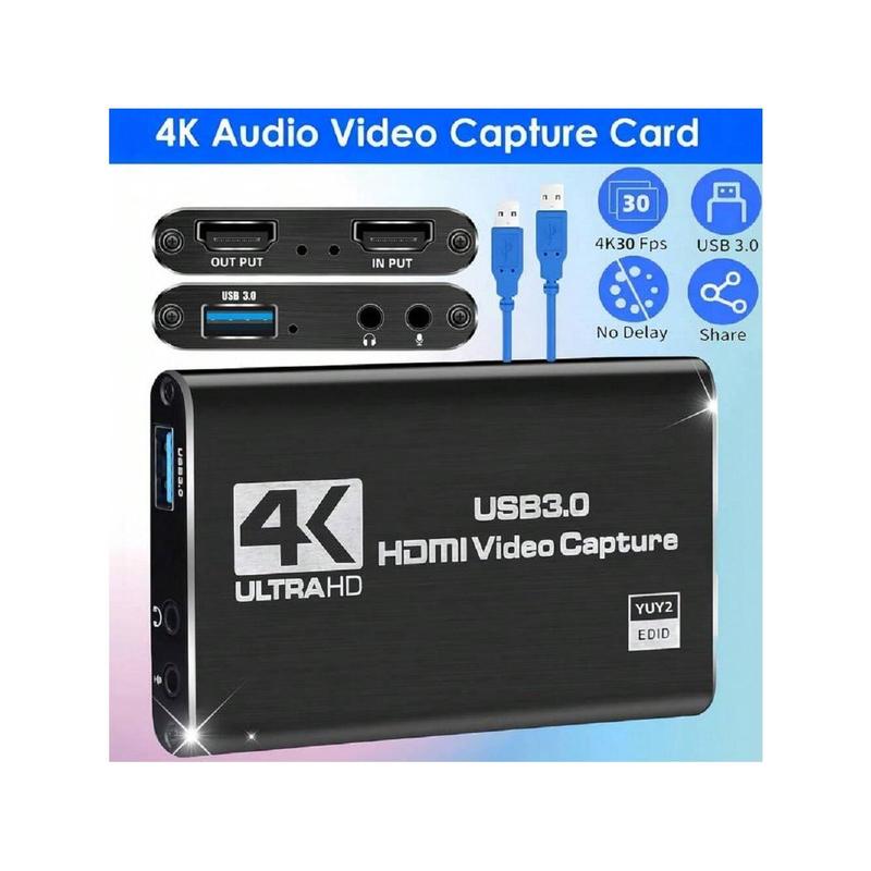 4K High-Definition Game Capture Card, USB3.0 Video Capture Device For, PS5, PS4, Switch, Digital SLR Camera ,1080P 60FPS HDTV Passthrough, OBS Twitch Live Streaming And Recording Compatible