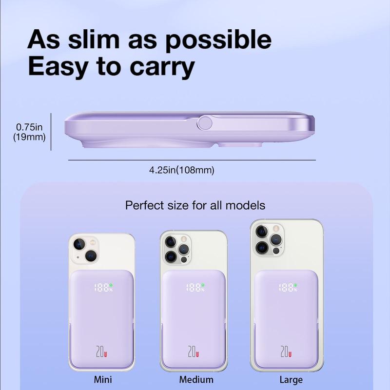 Multifunctional 15W 10000mAh Magnetic Power Bank for Music Festival, Portable Small & Lightweight Phone Power Bank With LED Display & Phone Stand, Phone Accessories For Travel