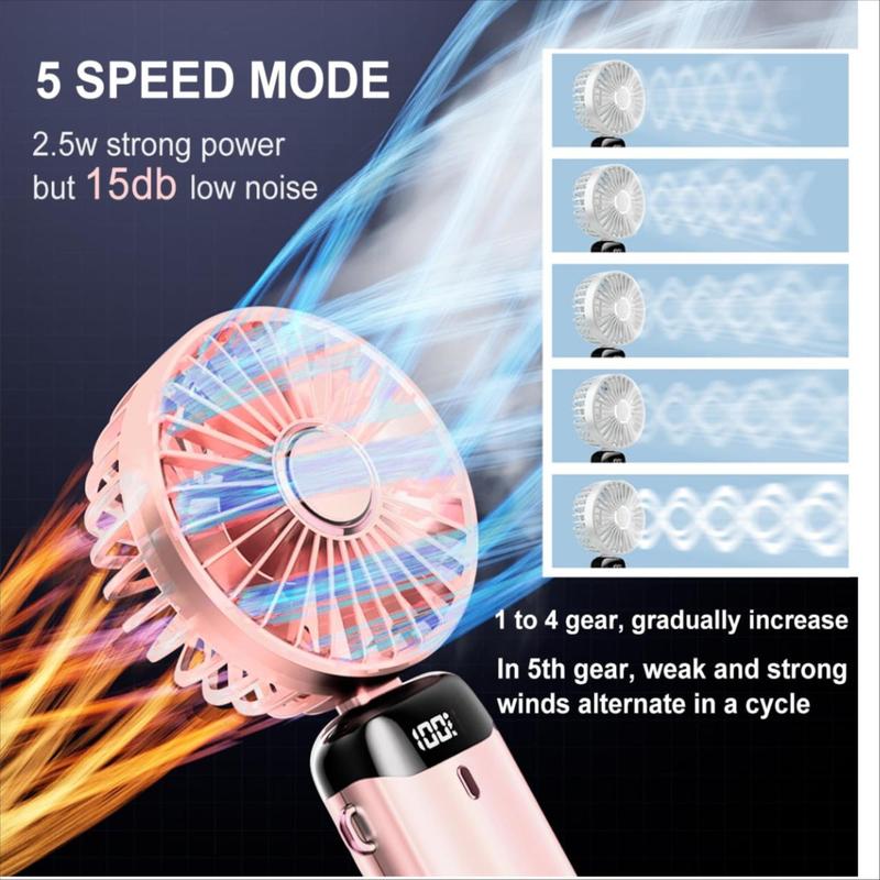 Portable Fan with Phone Holder for Boyfriend Gift, USB Rechargeable Fan Portable Foldable Handheld Fans with Digital Display, Silent Personal Cooling Fan, Mini Fan for Outdoor Travel Office Use