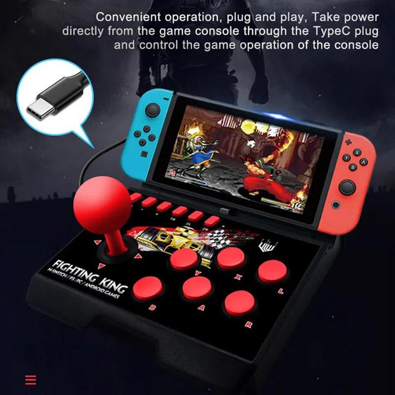 GAMINJA 4 in 1 Retro Arcade Joystick, Charging Station Turbo Fighting Stick Game Controller, Wired Rocker for PS3 Switch PC Android Games Console