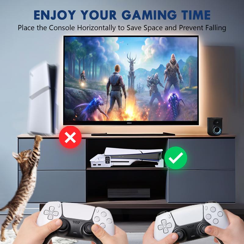 Horizontal Cooling Stand for PS5 Slim Console Disc & Digital Editions, PS5 Slim Expand Accessory with RGB Light, PS5 Slim Cooling Station, White