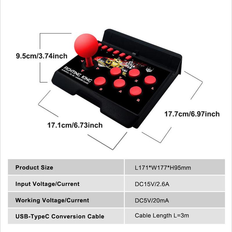 GAMINJA 4 in 1 Retro Arcade Joystick, Charging Station Turbo Fighting Stick Game Controller, Wired Rocker for PS3 Switch PC Android Games Console