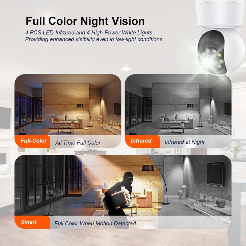 Indoor Security Camera, Dual-band 2.4G & 5G WiFi Infrared Color Night Vision Security Camera with Mobile Detection Alarm, AI Human Tracking, PTZ 360 Degree View, Two-way Audio Intercom Security Camera, Home Safe Camera