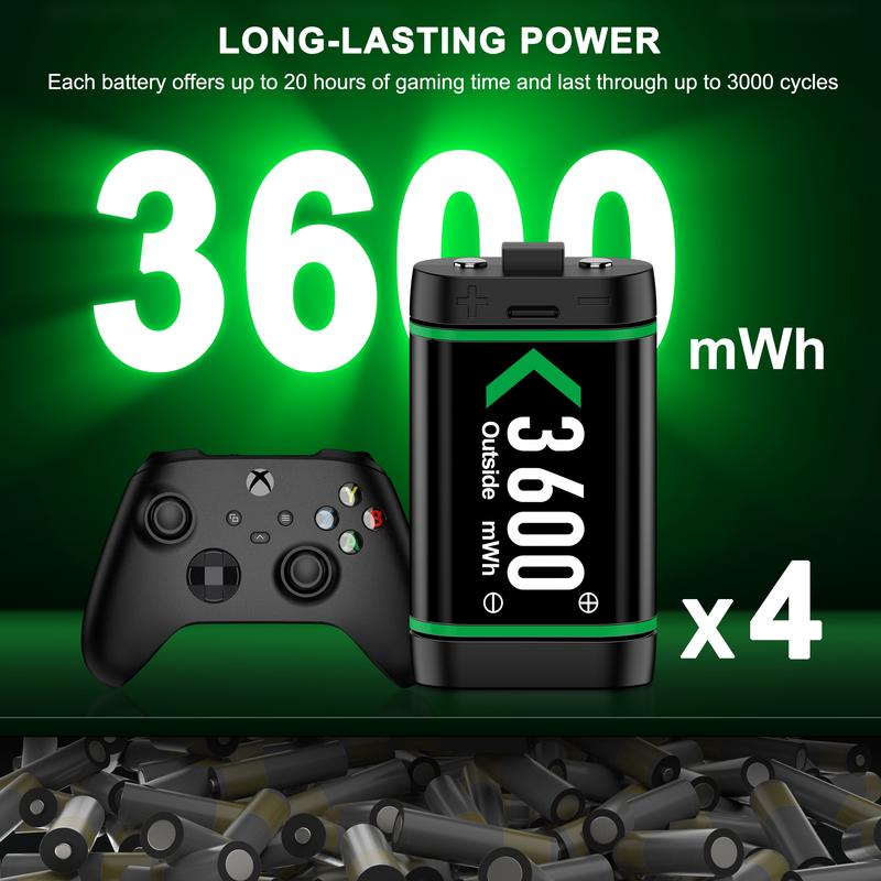 Charger for Xbox One Controller Battery Pack with 4x3600mWh USB Rechargeable Xbox One Battery Charger Station for Xbox One S X Elite , Xbox Series X|S Controllers-Xbox One Accessories