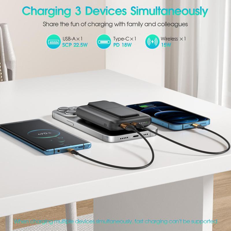 10000mAh Magnetic Wireless Charging Power Bank, with Folding Stand, PD3.0 QC4.0 22.5W Fast Charging, Portable Mobile Phone Charger for iPhone, Galaxy, Phone Accessories, Stocking Fillers Gift