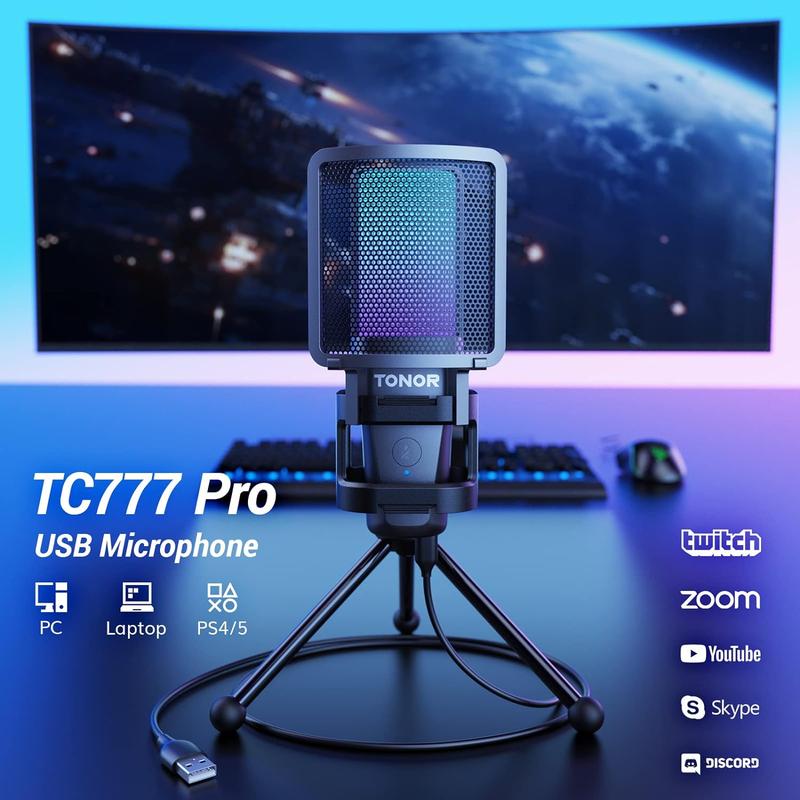 TONOR TC777Pro USB Microphone, Computer Cardioid Condenser PC Gaming Mic with Tripod Stand & Pop Filter for Streaming, Podcasting, Vocal Recording, Compatible with Laptop Desktop Windows Computer