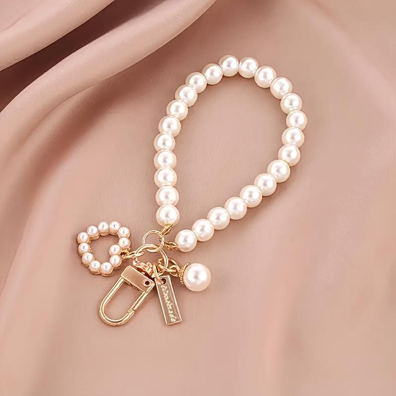 Faux Pearl Decor Phone Strap, Cute Shell & Heart-shaped Bracelet, Phone Decorative Lanyard for Women & Girls, Fashion Phone Accessories for Mobile Phones