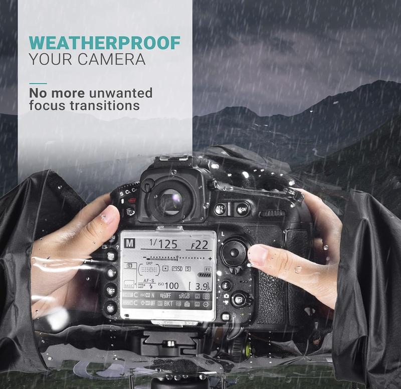 Movo - CRC01 Waterproof Nylon Camera Rain Cover with Enclosed Hand Sleeves Compatible with Canon EOS, Nikon, Sony, Olympus, Pentax and Panasonic DSLR Cameras