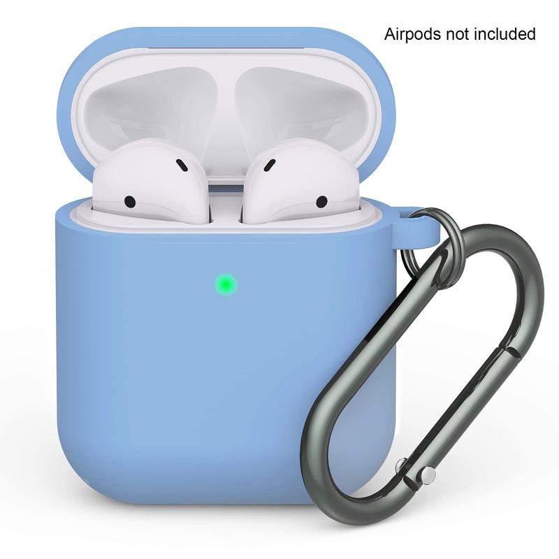 Solid Color Silicone Earphone Case with Carabiner, Anti-fall Earphone Protective Case with Visible LED Indicator Light Compatible with Airpods 1 2, Airpods Max New