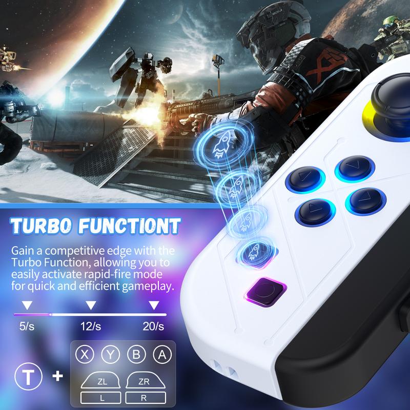 Joypads Accessories for Nintendo Switch,RGB Wireless Controller for (L R) Switch Console - 4 RGB Modes Adjustment - Support Dual Vibration Screenshot Sport Control One Key Reset Accessories Console Accessories Console switch joycons