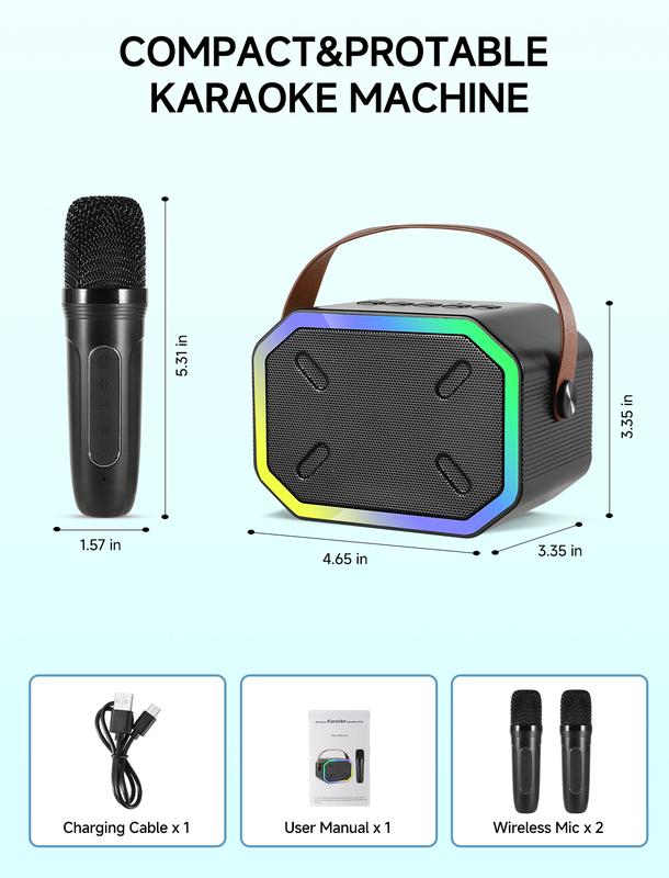 Karaoke Machine for Kids and Adults, Mini Portable Bluetooth Speaker with 2 Wireless Microphones, Led Lights for TV, Home Party, Kids Gift for Girls Boys Family Party Birthday Mother's Day gift Audio Smartphone