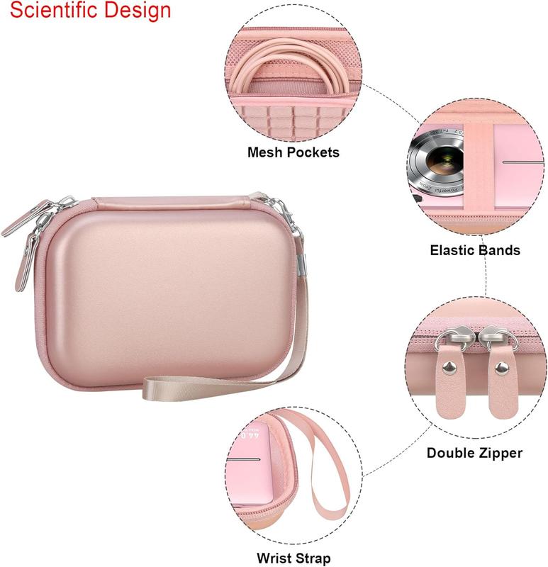 Digital Camera Carrying Case for CAMKORY for toberto for AiTechny for VAHOIALD for IWEUKJLO FHD 1080P Camera, Boys Girls  Compact Small Camera Travel Storage Cover Protective Bag,Rose