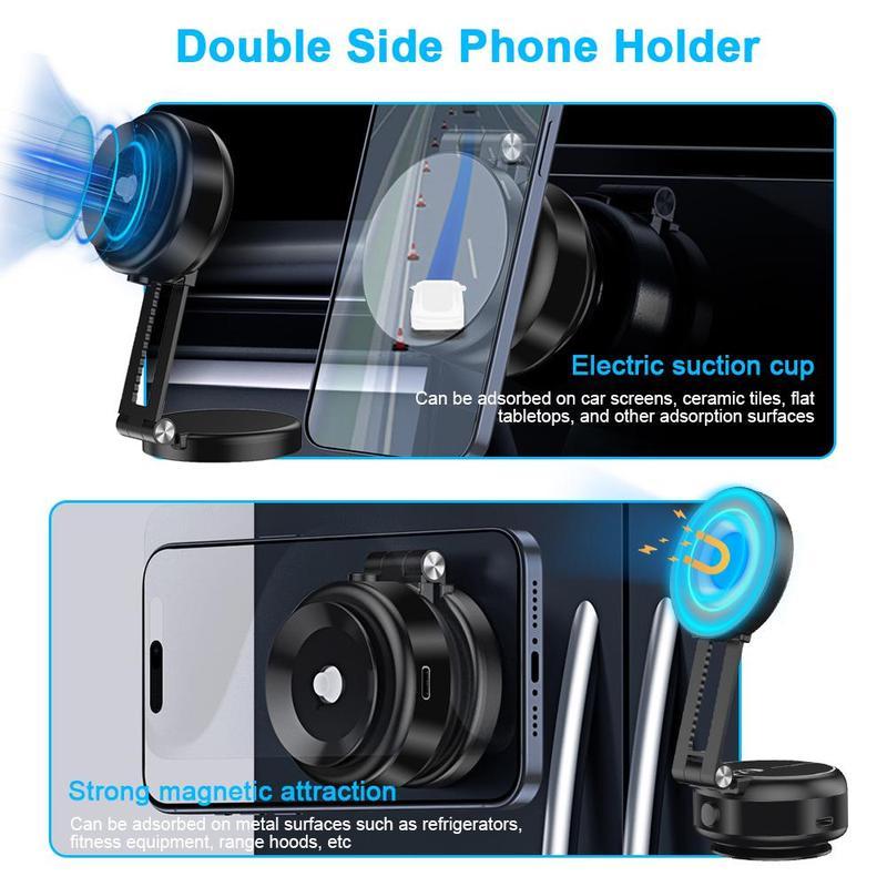 ZIHNIC Foldable & 360° Rotatable Magnetic Car PhoneMount, Dual Stable Base Magnetic Car SuctionCup Adhesive Phone Holder for Most Cell Phones