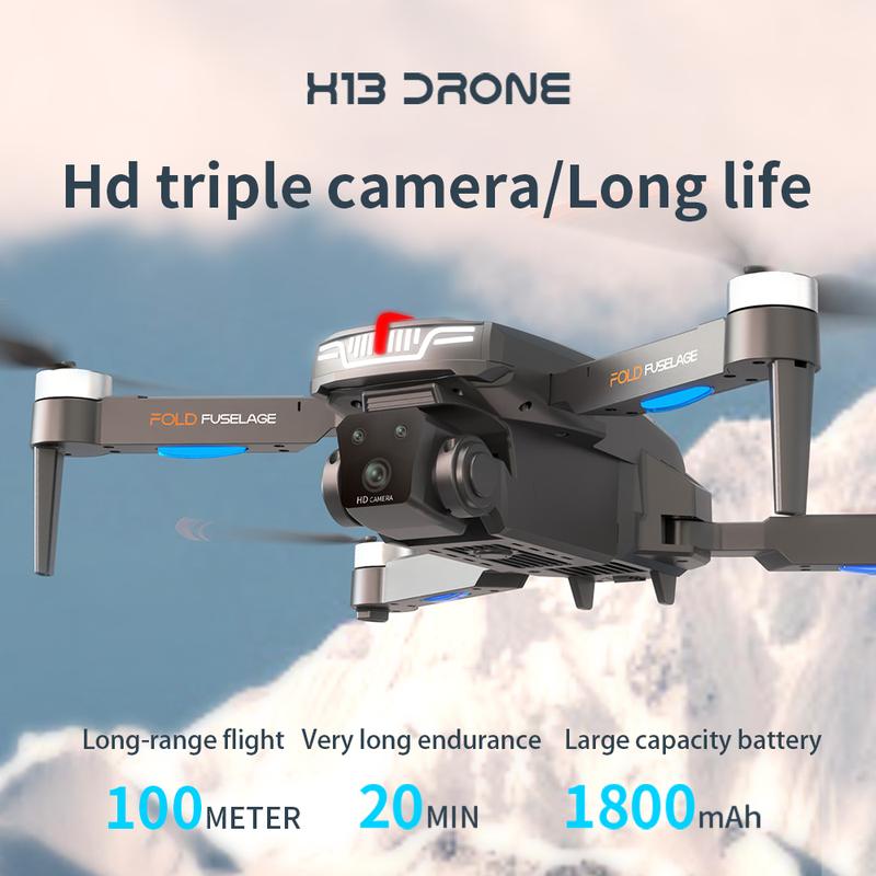 Brand new H13 drone, optical flow positioning, brushless motors, with HD dual cameras and breathing lights, one button take-off and landing, 360° aerobatic roll, foldable quadcopter (with battery)