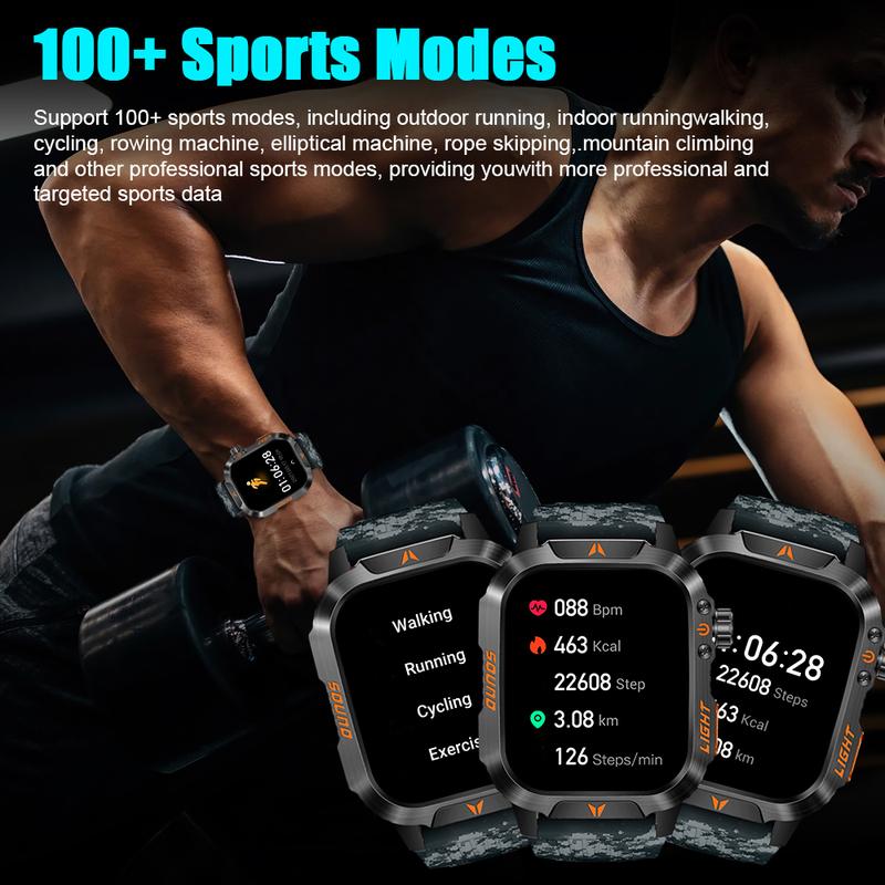 SmartWatch For Outdoor (answering making Calls), For Android for IPhone Tactical Smartwatch From 2024, Sturdy And Durable Outdoor Fitness Tracker, IP67 Waterproof AI Voice