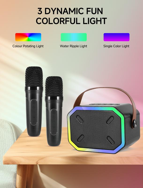 Karaoke Machine for Kids and Adults, Mini Portable Bluetooth Speaker with 2 Wireless Microphones, Led Lights for TV, Home Party, Kids Gift for Girls Boys Family Party Birthday Mother's Day gift Audio Smartphone