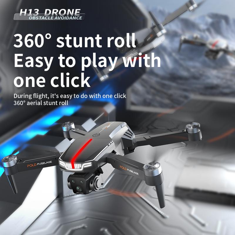 Brand new H13 drone, optical flow positioning, brushless motors, with HD dual cameras and breathing lights, one button take-off and landing, 360° aerobatic roll, foldable quadcopter (with battery)