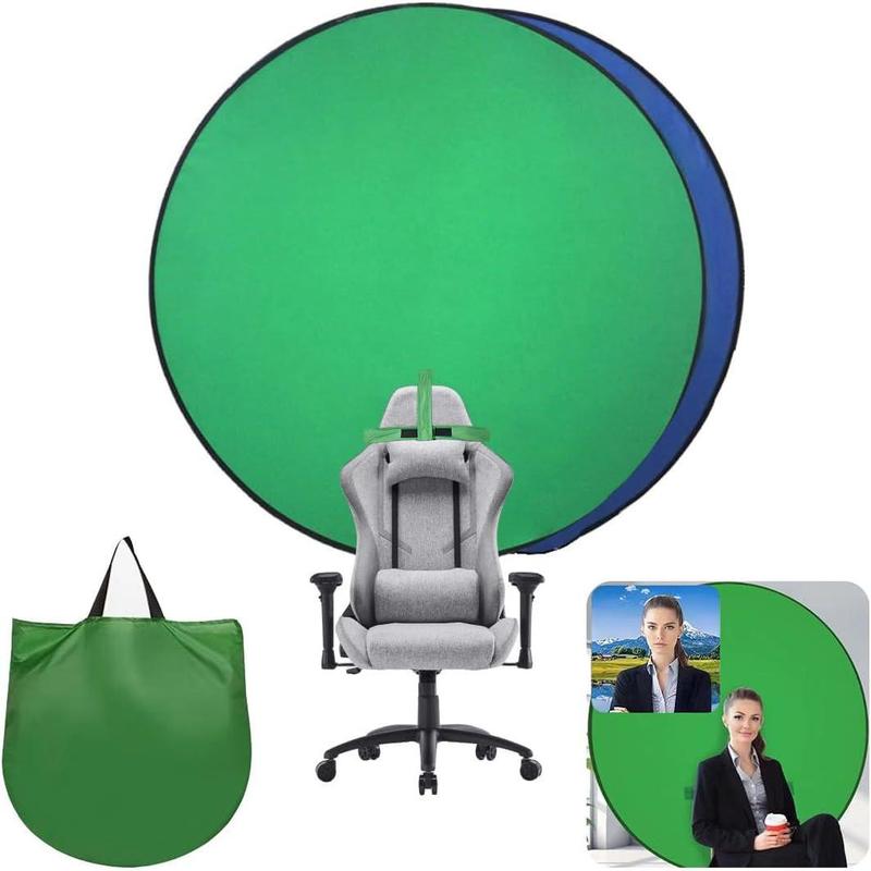 Portable Collapsible Webcam Backdrop with Package Bag, Attach to Chair, Easy Setup, Wrinkle-Resistant Fabric,  for Zoom Webex Teams , Background Screen Green Screen Blue Screen D59''