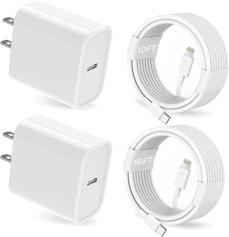 iPhone Charger, 2 Pack 20W PD USB C Wall Fast Charger Adapter with 2 Pack 10FT Long Type C to Lightning Cable Compatible